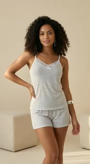 ست تاپ و شلوارک زنانه سفید با گل‌های ریز مشکی - پارچه ترک وارداتی