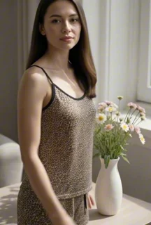 ست تاپ و شلوارک زنانه بژ با طرح پلنگی - پارچه ترک وارداتی