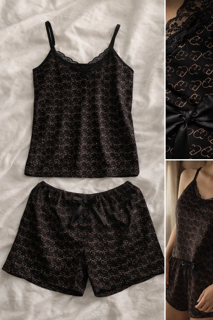 ست تاپ و شلوارک زنانه مشکی  - پارچه ترک وارداتی